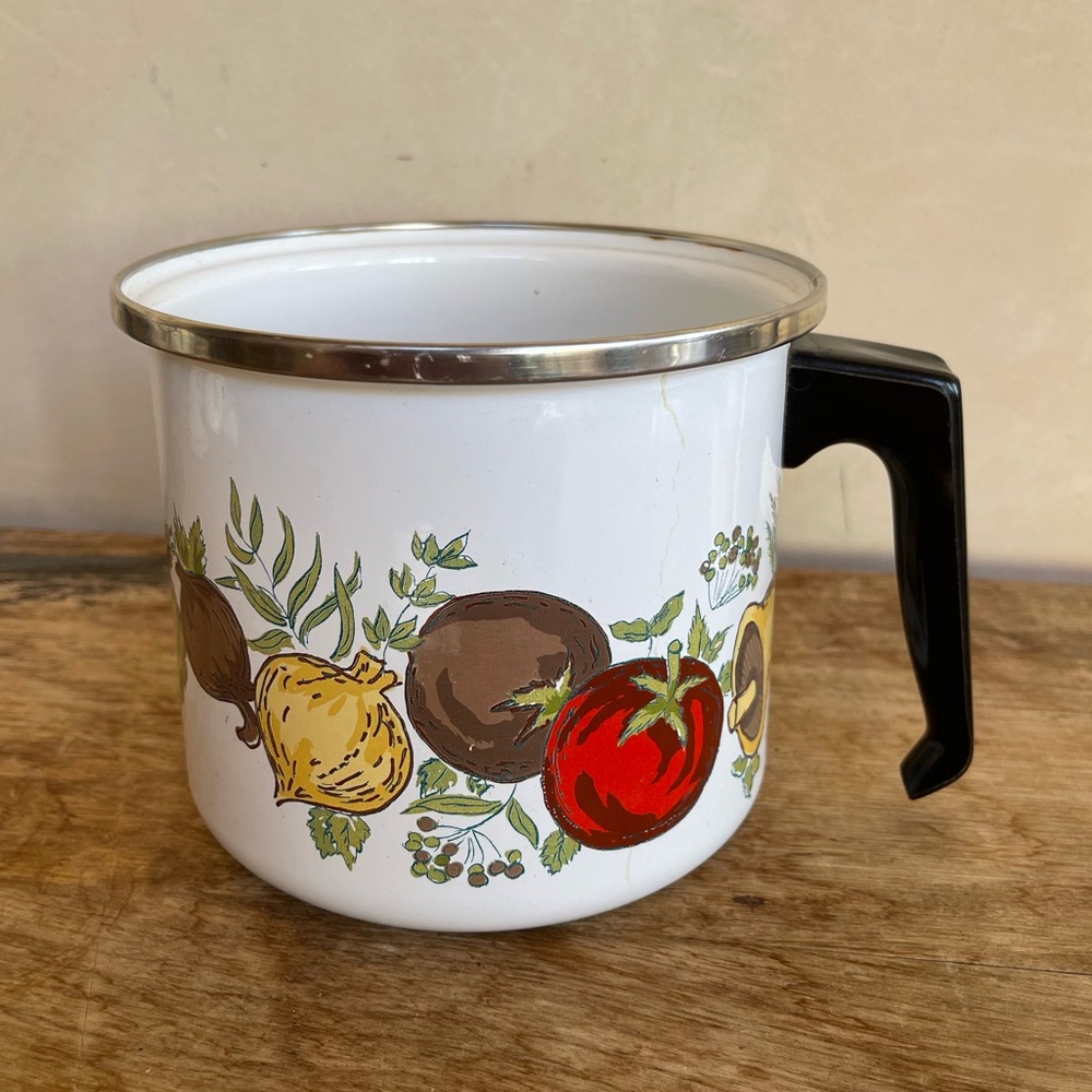 SAN IGNACIO Vintage 70’s MCM Enamelware Open 1 Qt Sauce Pot w/Handle Nantucket